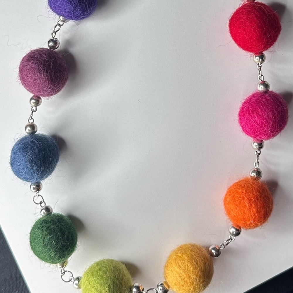 Hand Crafted Multicolor Felt Ball Necklace - Picture 3 of 4